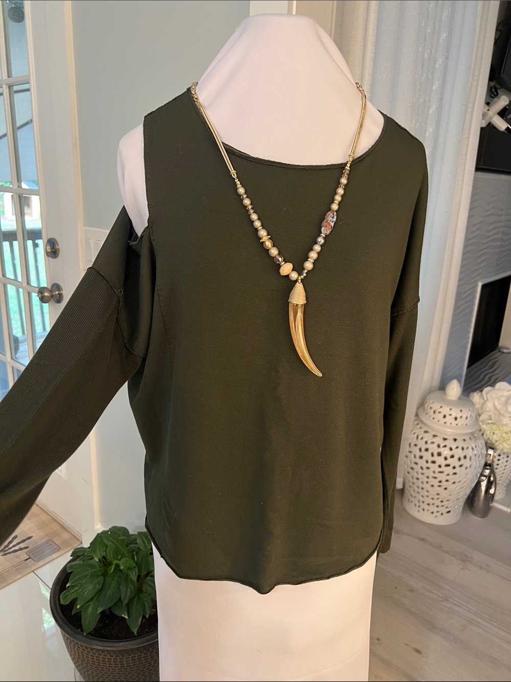Bailey 44 Olive Cold-Shoulder Long Sleeve Tunic Top